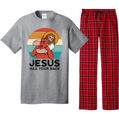 Jesus Has Your Back Fighting Devil Retro Sunset Pajama Set