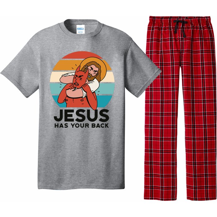 Jesus Has Your Back Fighting Devil Retro Sunset Pajama Set