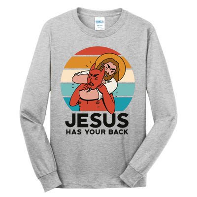 Jesus Has Your Back Fighting Devil Retro Sunset Tall Long Sleeve T-Shirt