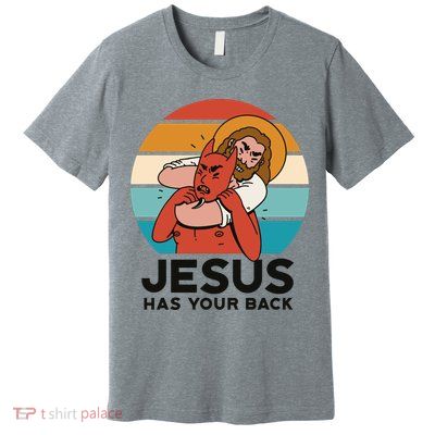 Jesus Has Your Back Fighting Devil Retro Sunset Premium T-Shirt