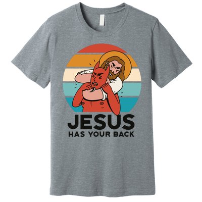 Jesus Has Your Back Fighting Devil Retro Sunset Premium T-Shirt