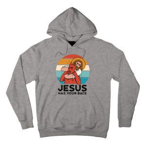 Jesus Has Your Back Fighting Devil Retro Sunset Tall Hoodie