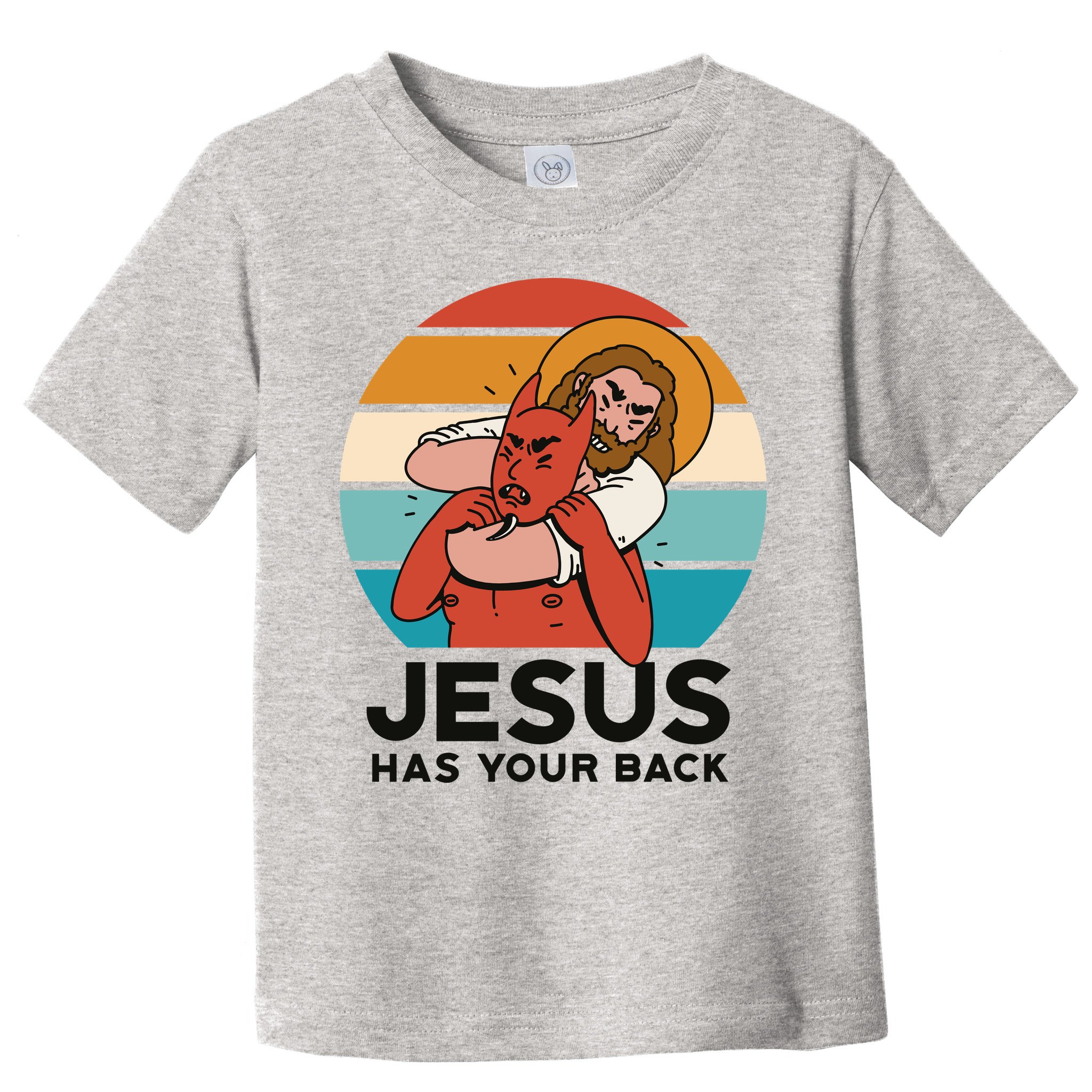 Jesus Has Your Back Fighting Devil Retro Sunset Toddler T-Shirt