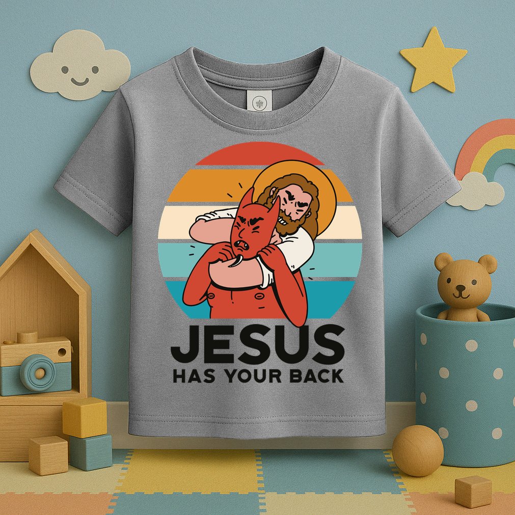 Jesus Has Your Back Fighting Devil Retro Sunset Toddler T-Shirt