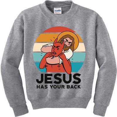Jesus Has Your Back Fighting Devil Retro Sunset Kids Sweatshirt
