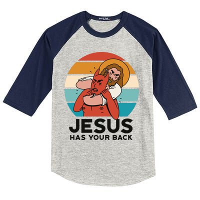 Jesus Has Your Back Fighting Devil Retro Sunset Kids Colorblock Raglan Jersey