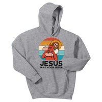 Jesus Has Your Back Fighting Devil Retro Sunset Kids Hoodie