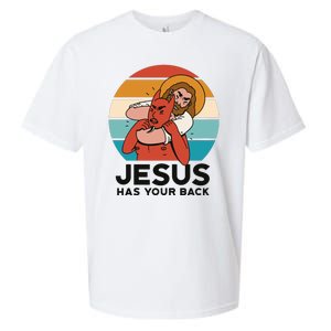 Jesus Has Your Back Fighting Devil Retro Sunset Sueded Cloud Jersey T-Shirt