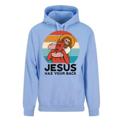 Jesus Has Your Back Fighting Devil Retro Sunset Unisex Surf Hoodie