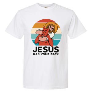 Jesus Has Your Back Fighting Devil Retro Sunset Garment-Dyed Heavyweight T-Shirt