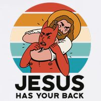 Jesus Has Your Back Fighting Devil Retro Sunset Cooling Performance Crew T-Shirt