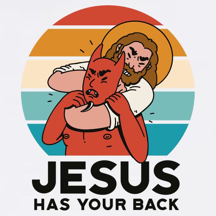 Jesus Has Your Back Fighting Devil Retro Sunset Cooling Performance Crew T-Shirt