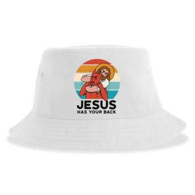 Jesus Has Your Back Fighting Devil Retro Sunset Sustainable Bucket Hat