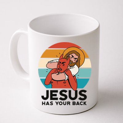 Jesus Has Your Back Fighting Devil Retro Sunset Mug