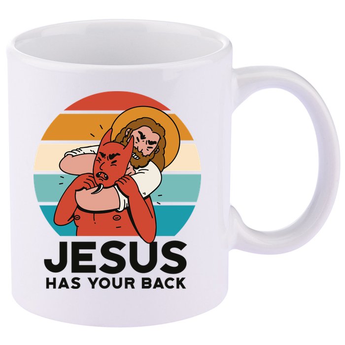 Jesus Has Your Back Fighting Devil Retro Sunset 11oz C Handle Ceramic Mug