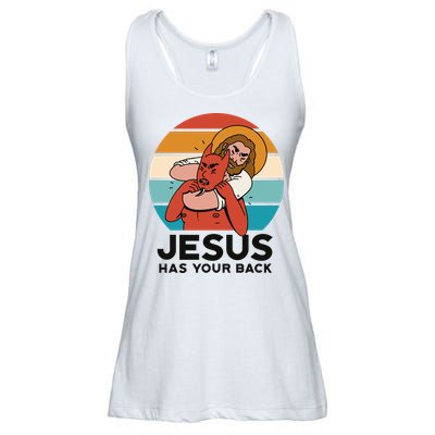 Jesus Has Your Back Fighting Devil Retro Sunset Ladies Essential Flowy Tank