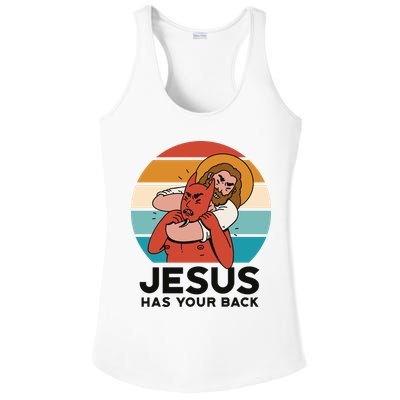 Jesus Has Your Back Fighting Devil Retro Sunset Ladies PosiCharge Competitor Racerback Tank