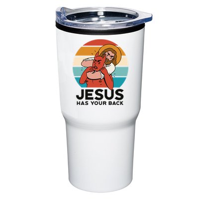 Jesus Has Your Back Fighting Devil Retro Sunset Tumbler