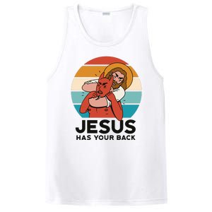 Jesus Has Your Back Fighting Devil Retro Sunset PosiCharge Competitor Tank