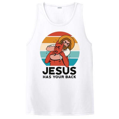 Jesus Has Your Back Fighting Devil Retro Sunset PosiCharge Competitor Tank