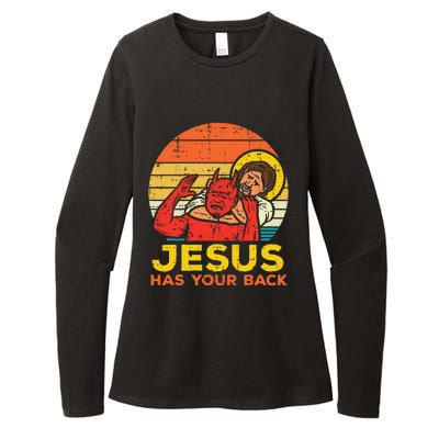 Jesus Has Your Back Jiu Jitsu Retro Christian Womens CVC Long Sleeve Shirt