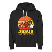 Jesus Has Your Back Jiu Jitsu Retro Christian Garment-Dyed Fleece Hoodie