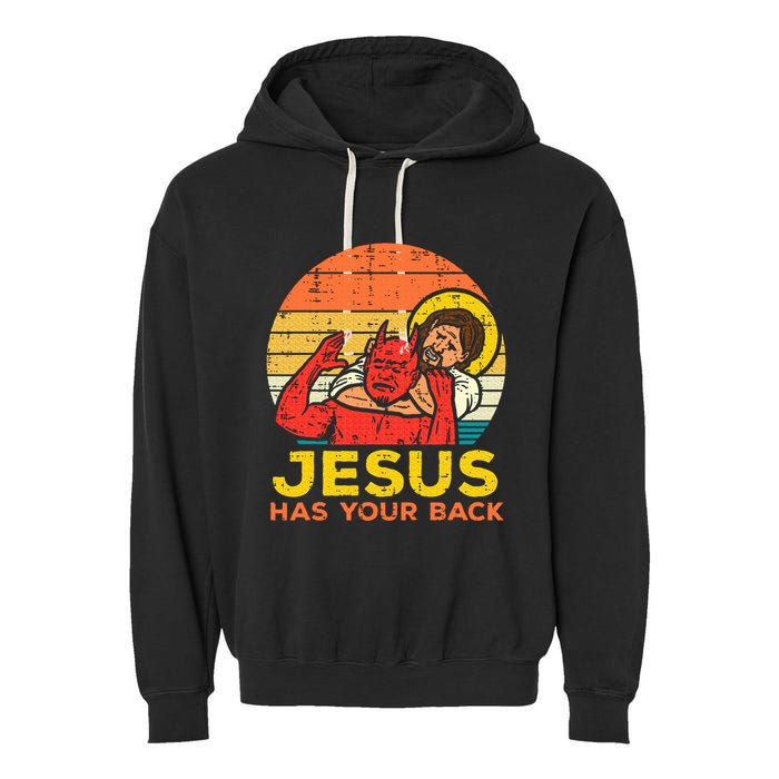 Jesus Has Your Back Jiu Jitsu Retro Christian Garment-Dyed Fleece Hoodie