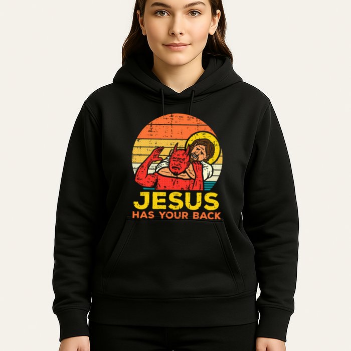 Jesus Has Your Back Jiu Jitsu Retro Christian Hoodie