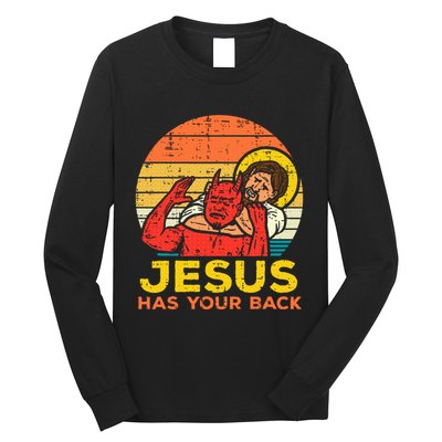 Jesus Has Your Back Jiu Jitsu Retro Christian Long Sleeve Shirt