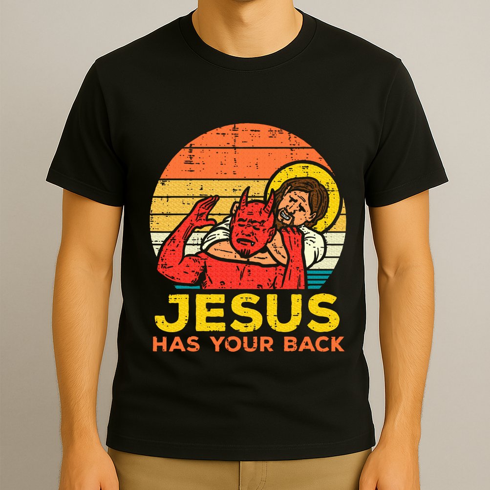 Jesus Has Your Back Jiu Jitsu Retro Christian T-Shirt