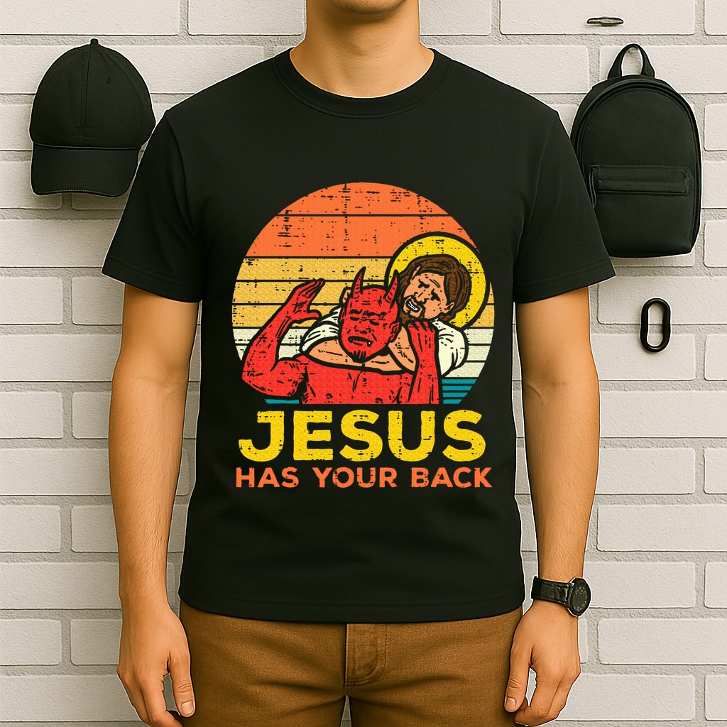 Jesus Has Your Back Jiu Jitsu Retro Christian T-Shirt
