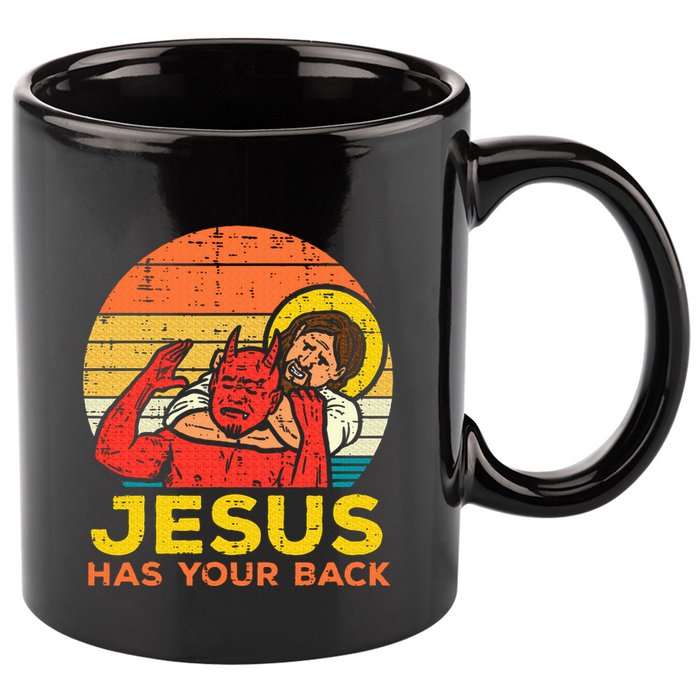 Jesus Has Your Back Jiu Jitsu Retro Christian 11oz C Handle Ceramic Mug