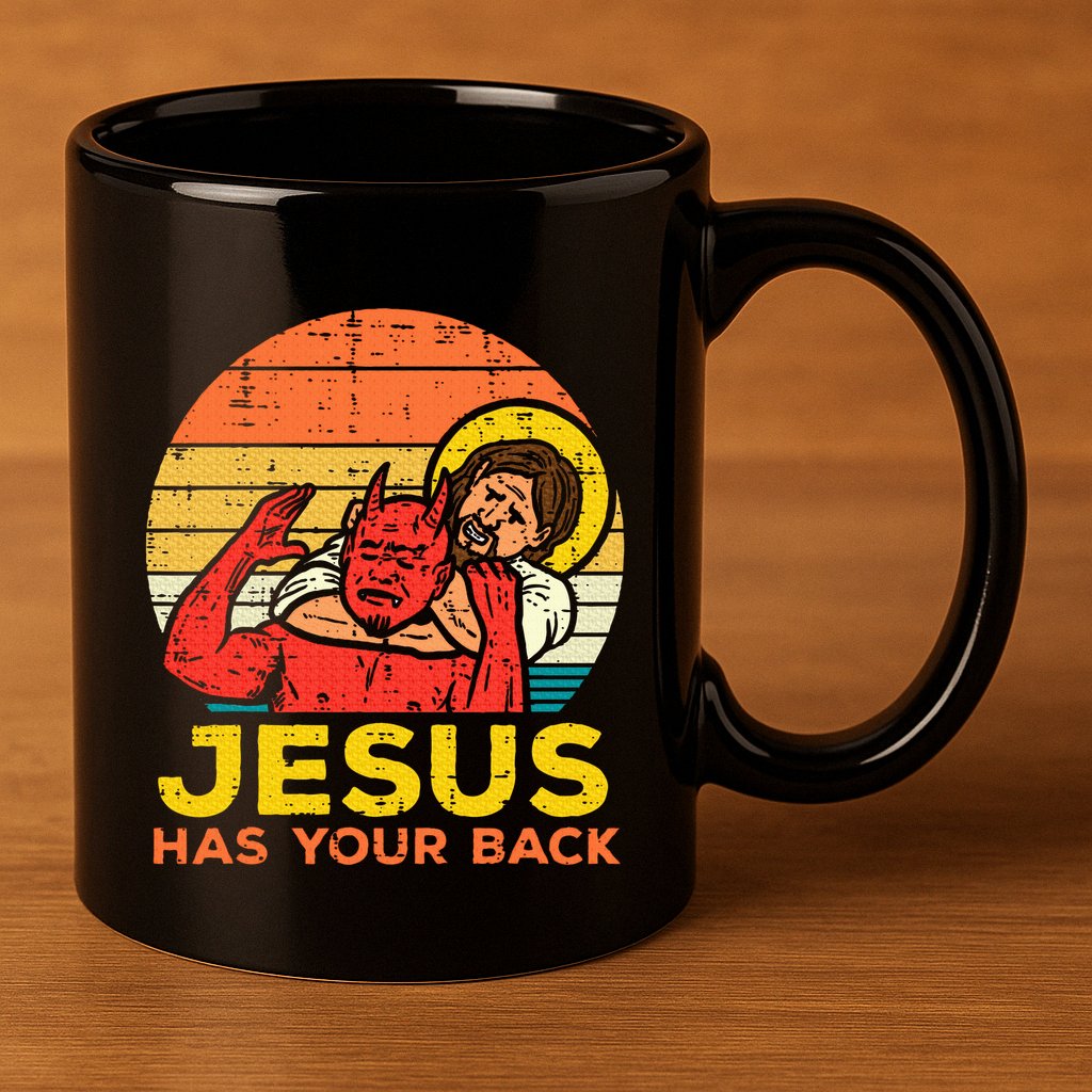 Jesus Has Your Back Jiu Jitsu Retro Christian 11oz C Handle Ceramic Mug