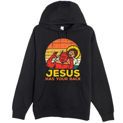 Jesus Has Your Back Jiu Jitsu Retro Christian Premium Pullover Hoodie