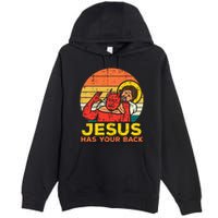 Jesus Has Your Back Jiu Jitsu Retro Christian Premium Pullover Hoodie