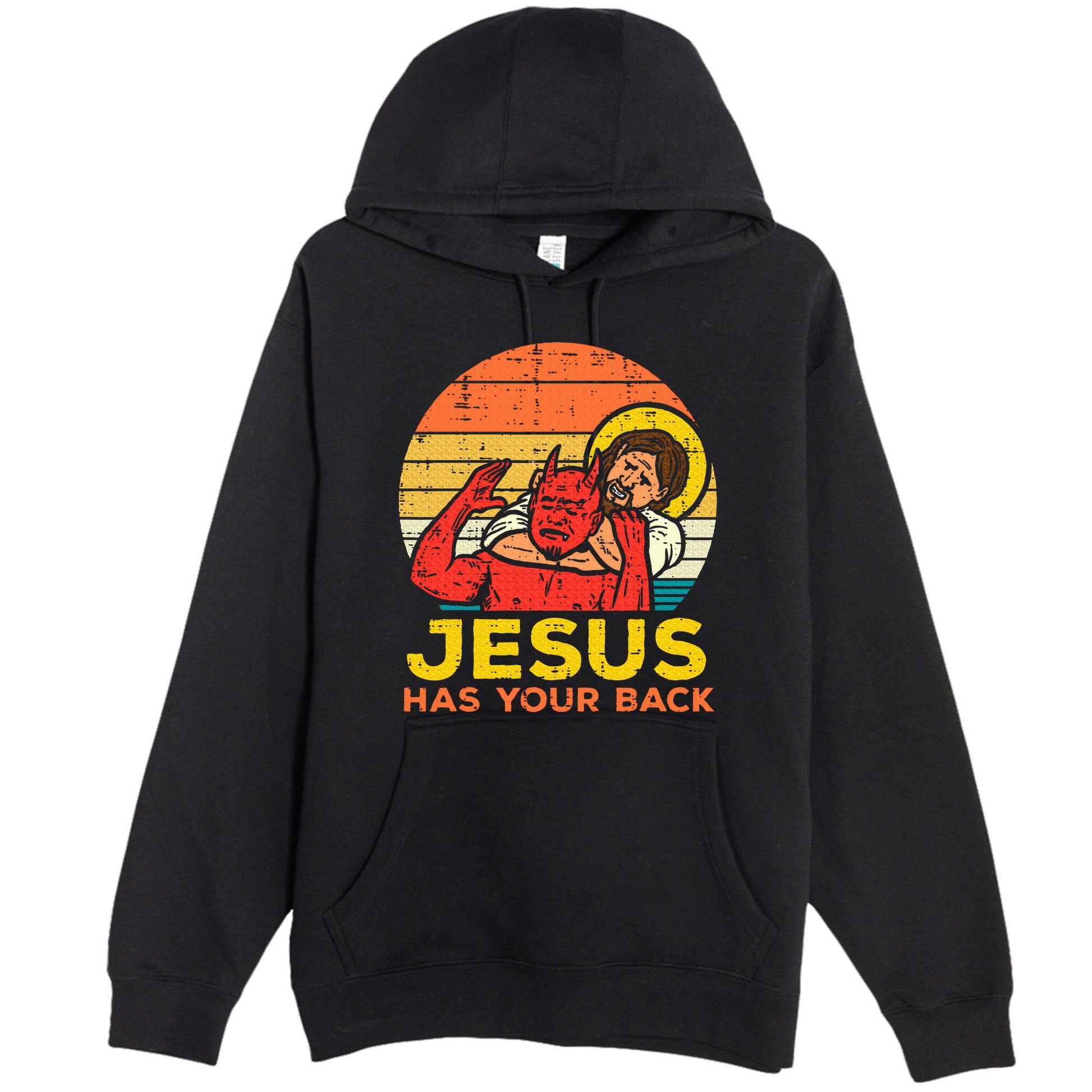 Jesus Has Your Back Jiu Jitsu Retro Christian Premium Pullover Hoodie