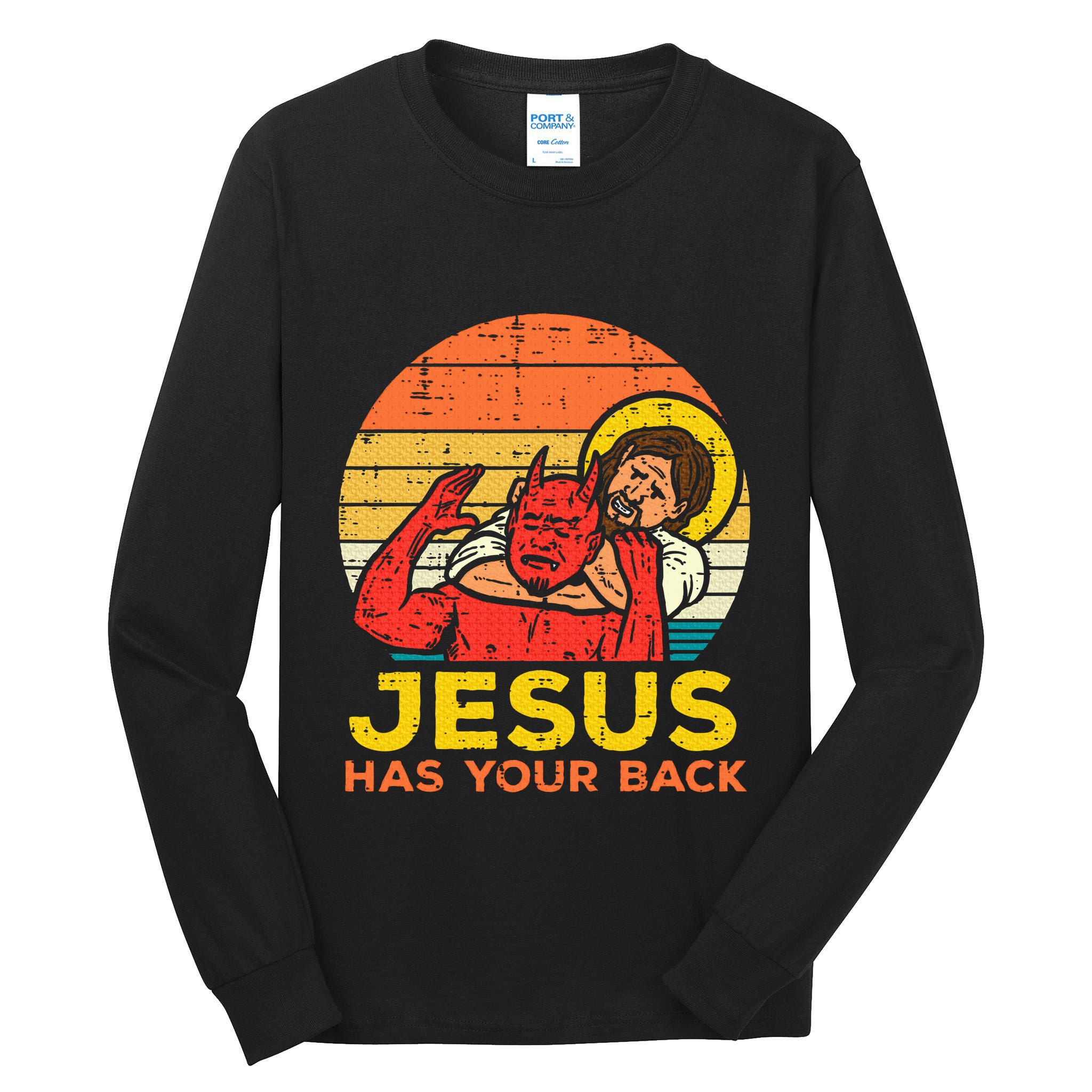 Jesus Has Your Back Jiu Jitsu Retro Christian Tall Long Sleeve T-Shirt