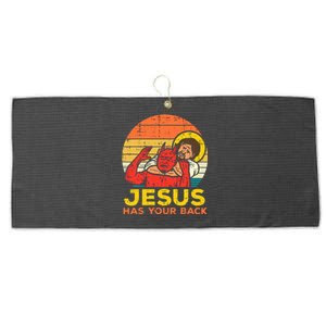 Jesus Has Your Back Jiu Jitsu Retro Christian Large Microfiber Waffle Golf Towel