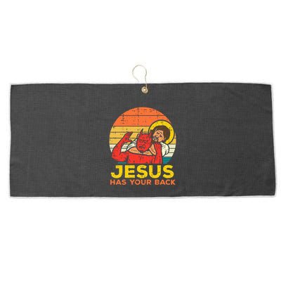 Jesus Has Your Back Jiu Jitsu Retro Christian Large Microfiber Waffle Golf Towel