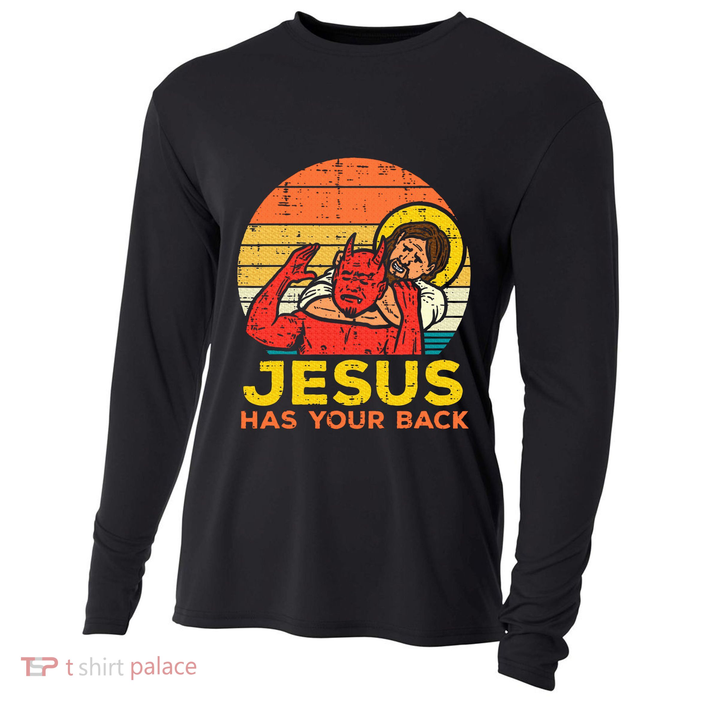 Jesus Has Your Back Jiu Jitsu Retro Christian Cooling Performance Long Sleeve Crew