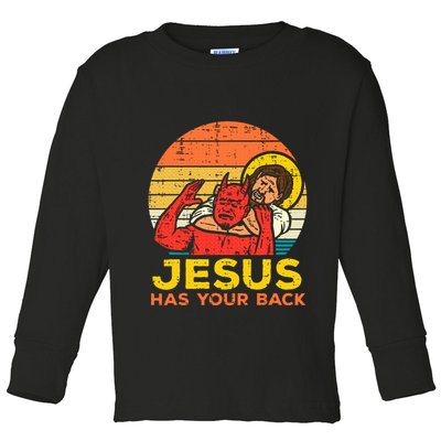 Jesus Has Your Back Jiu Jitsu Retro Christian Toddler Long Sleeve Shirt