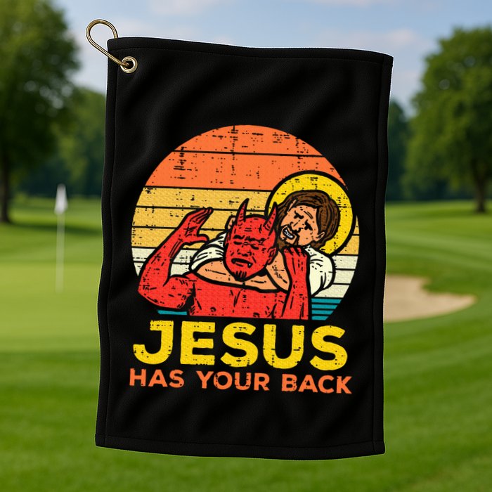 Jesus Has Your Back Jiu Jitsu Retro Christian Golf Towel