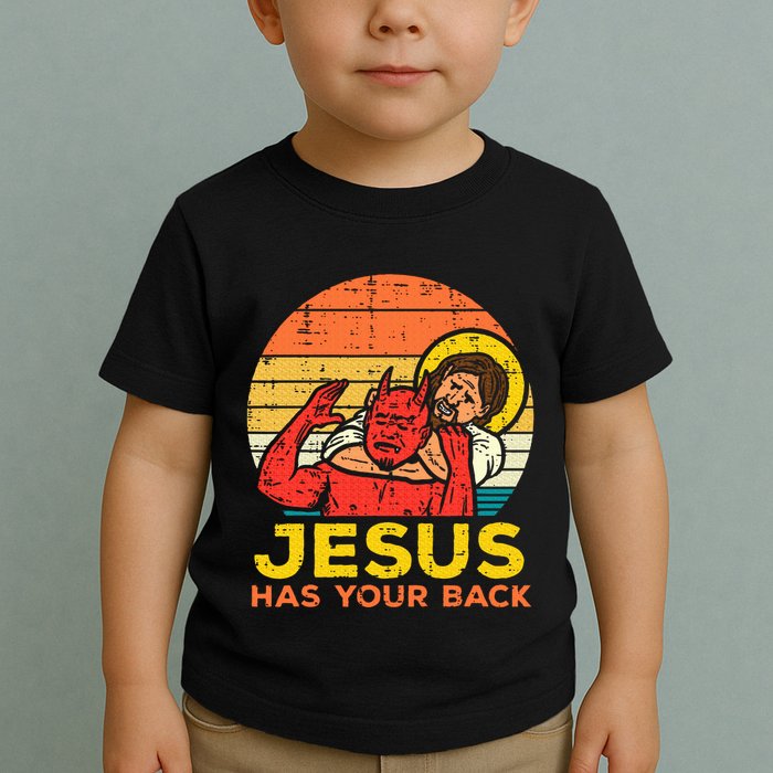 Jesus Has Your Back Jiu Jitsu Retro Christian Toddler T-Shirt