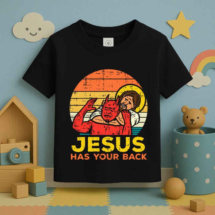 Jesus Has Your Back Jiu Jitsu Retro Christian Toddler T-Shirt