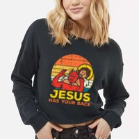 Jesus Has Your Back Jiu Jitsu Retro Christian Cropped Pullover Crew
