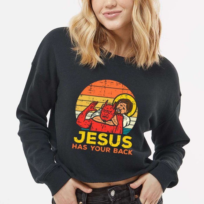 Jesus Has Your Back Jiu Jitsu Retro Christian Cropped Pullover Crew