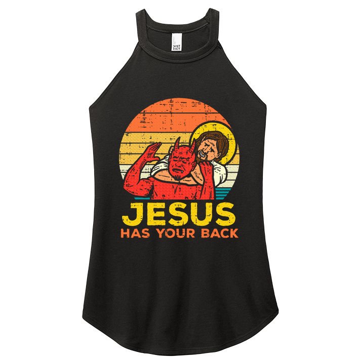 Jesus Has Your Back Jiu Jitsu Retro Christian Women's Perfect Tri Rocker Tank