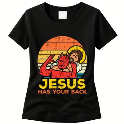 Jesus Has Your Back Jiu Jitsu Retro Christian Womens T-Shirt