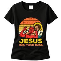 Jesus Has Your Back Jiu Jitsu Retro Christian Womens T-Shirt