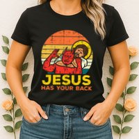 Jesus Has Your Back Jiu Jitsu Retro Christian Womens T-Shirt